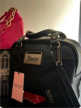 Juicy Couture Black Embossed Satchel with Gold Hardware